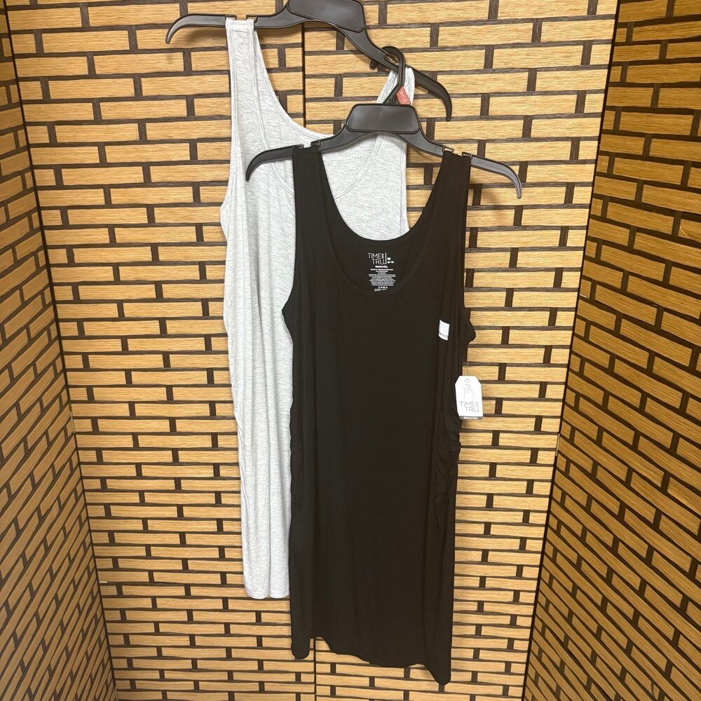 Time And Tru Gray And Black Midi Maternity Tank Dress‎ Size Medium